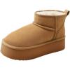 DREAM PAIRS Platform Winter Boots for Women Genuine Suede, Wide Toe Water Slip Resistant Ankle Mini Snow Boots Lined Fur with Lightweigt Memory Foam Insole Outdoor(Chestnut)