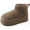 DREAM PAIRS Platform Winter Boots for Women Genuine Suede, Wide Toe Water Slip Resistant Ankle Mini Snow Boots Lined Fur with Lightweigt Memory Foam Insole Outdoor(Taupe)