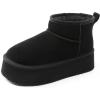 DREAM PAIRS Platform Winter Boots for Women Genuine Suede, Wide Toe Water Slip Resistant Ankle Mini Snow Boots Lined Fur with Lightweigt Memory Foam Insole Outdoor(Black)