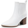 DREAM PAIRS Women’s Ankle Boots Pointed Toe Chunky Block Heel Ankle Bootie Fall Short Booties Shoes(White)