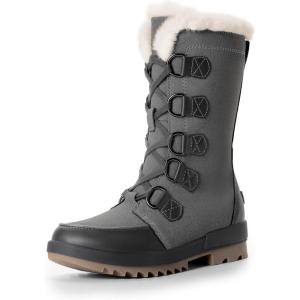 DREAM PAIRS Snow Winter Boots for Women Resistant Warm Mid-Calf Boots Faux Fur Lined Lace Up Anti-slip Outdoor Hiking Booties(Dark Grey)