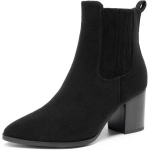 DREAM PAIRS Women’s Ankle Boots Pointed Toe Chunky Block Heel Ankle Bootie Fall Short Booties Shoes(Black-suede)