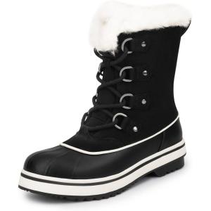 DREAM PAIRS Women’s Snow Winter Boots Mid Calf Waterproof Warm Faux Fur Lined Lace Up Anti-slip Outdoor Duck Boots(Black)