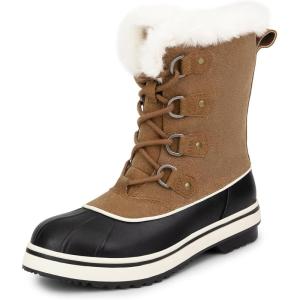 DREAM PAIRS Women’s Snow Winter Boots Mid Calf Waterproof Warm Faux Fur Lined Lace Up Anti-slip Outdoor Duck Boots(Tan)