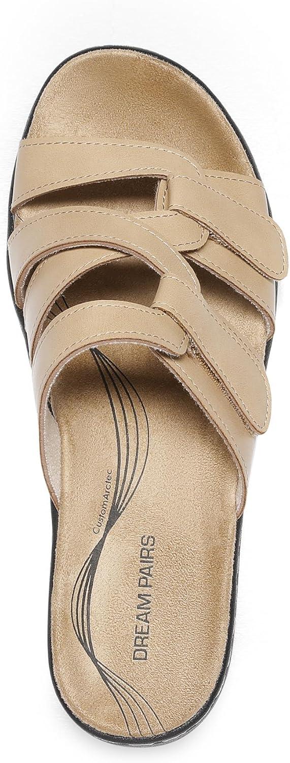 imageDREAM PAIRS Womens Arch Support Slide Sandals Adjustable Straps Slip On Wedge Sandals Casual Comfort Lightweight Flat SlidesNude
