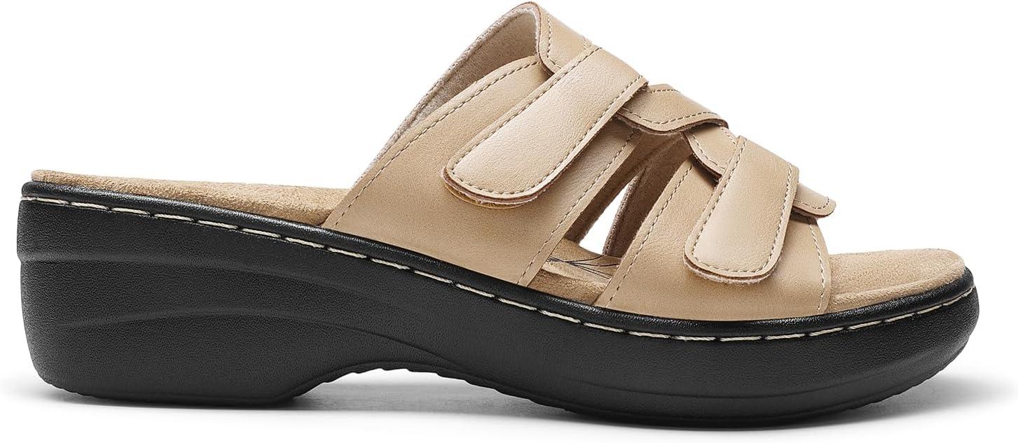 imageDREAM PAIRS Womens Arch Support Slide Sandals Adjustable Straps Slip On Wedge Sandals Casual Comfort Lightweight Flat SlidesNude