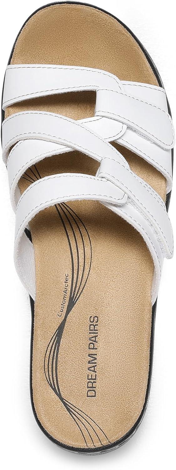 imageDREAM PAIRS Womens Arch Support Slide Sandals Adjustable Straps Slip On Wedge Sandals Casual Comfort Lightweight Flat SlidesWhite