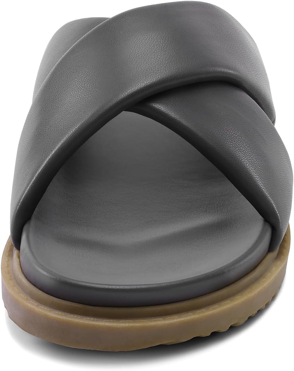 imageDREAM PAIRS Womens Crisscross Open Toe Slide Sandals Flat Comfort Slip on SandalsGreypu