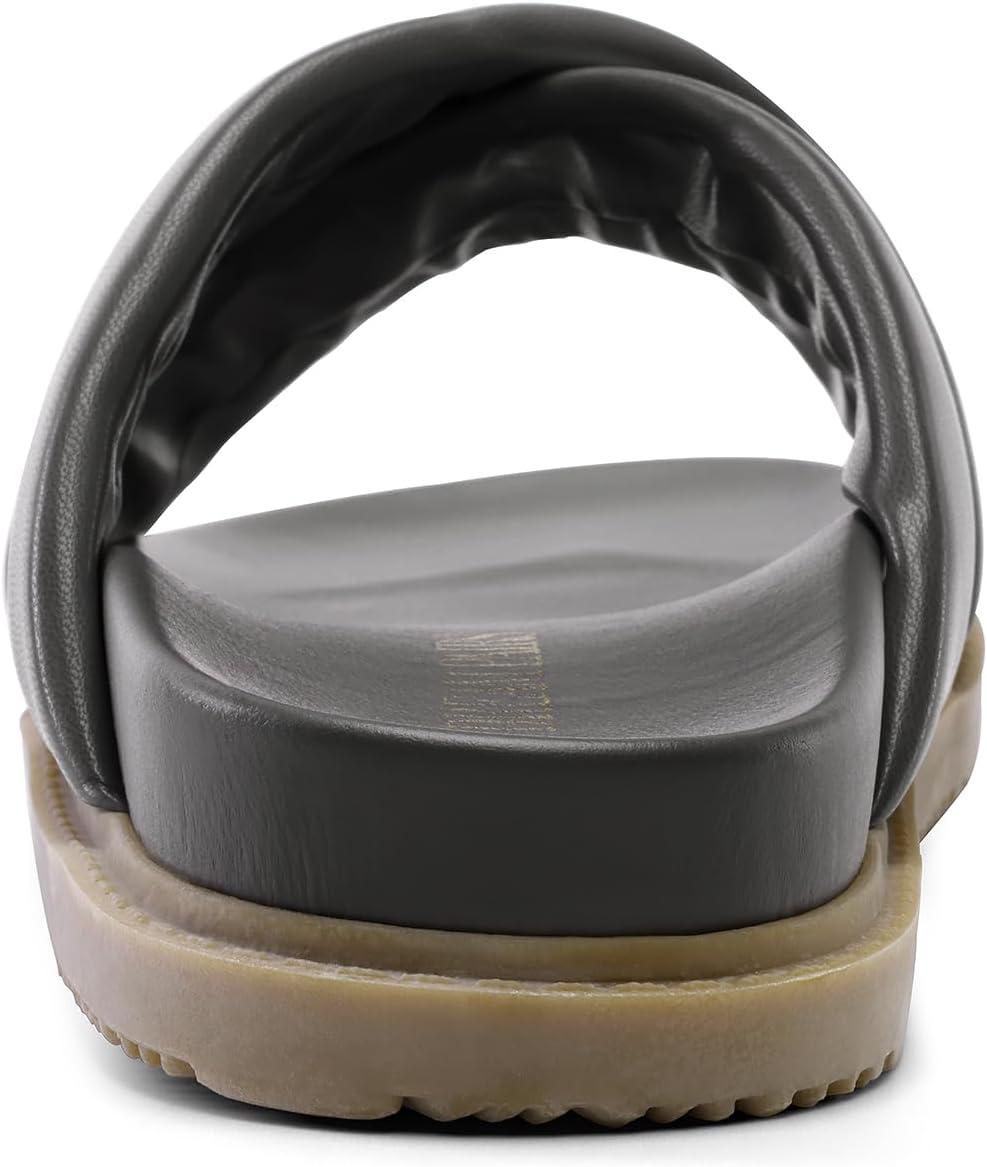 imageDREAM PAIRS Womens Crisscross Open Toe Slide Sandals Flat Comfort Slip on SandalsGreypu