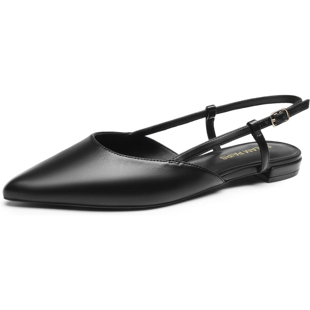 imageDREAM PAIRS Slingback Flats for Women PointedToe Elegant Womens Ballet Flats with Buckle Strap Classic Low Heel Dress Shoes for Casual Work Office PartyAll Blackpu