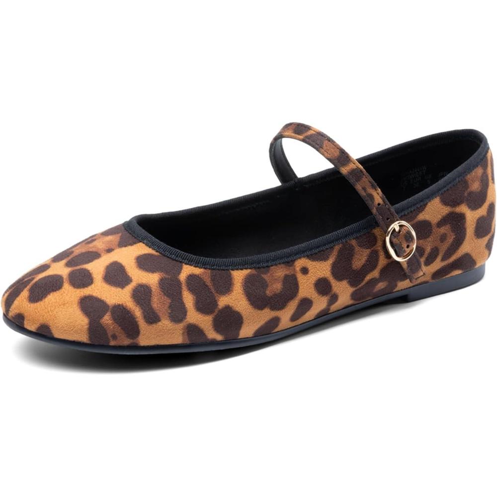 imageDREAM PAIRS Womens Ballet Flats Mary Jane Shoes Round Toe Comfortable Dressy Casual Slipon Work Daily Soft Flat ShoesLeopard