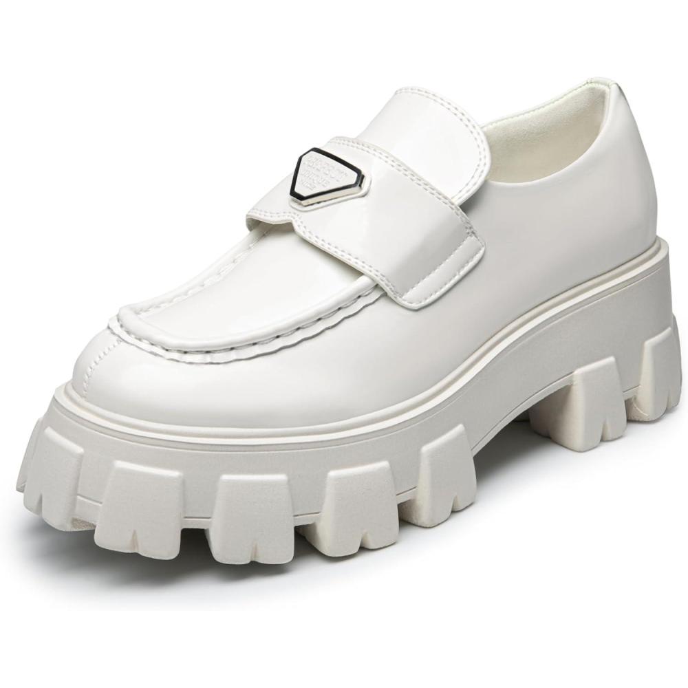 imageDREAM PAIRS Womens Chunky Loafers Platform Comfortable SlipOn Dressy Business Casual Fashion Outfit Loafer ShoesWhite