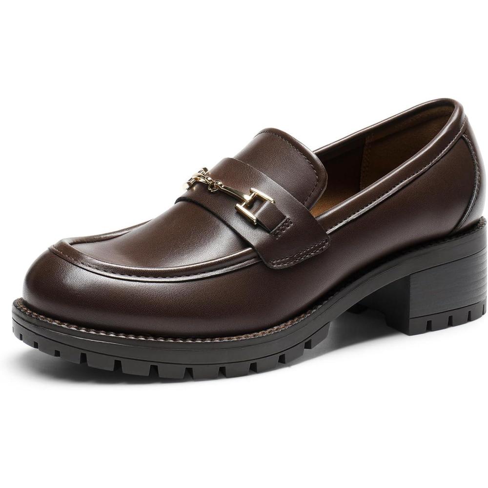 imageDREAM PAIRS Womens Chunky Loafers Platform Comfortable SlipOn Dressy Business Casual ShoesBrownpu