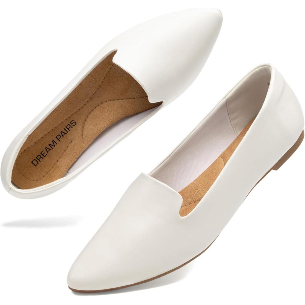 imageDREAM PAIRS Womens Flats Pointed Toe SlipOn Dressy Flat Shoes Comfortable Business Casual Dress Shoes for Office WorkWhite