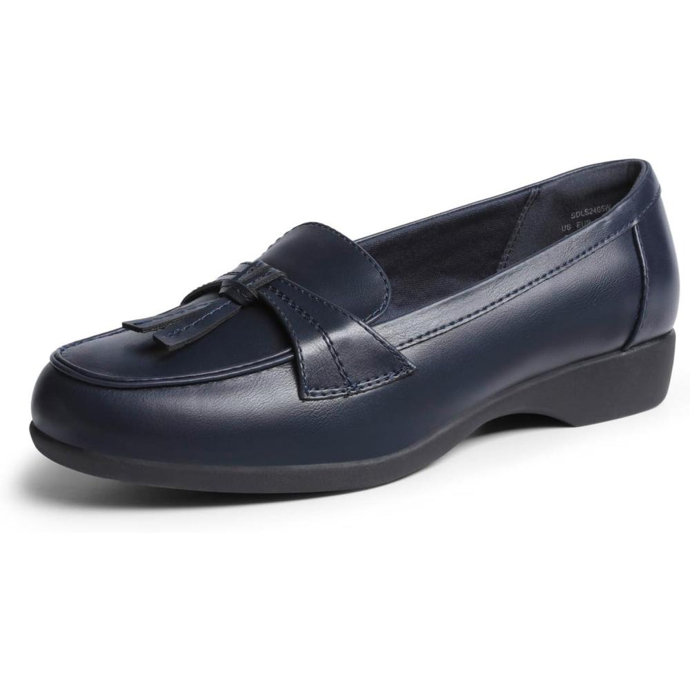 imageDREAM PAIRS Womens Loafers Slip On Comfortable Dressy Casual Business Work Office Arch Support Loafer Shoes with Tassel DecorationNavy