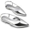 DREAM PAIRS Slingback Flats for Women, Pointed-Toe Elegant Women’s Ballet Flats with Buckle Strap, Classic Low Heel Dress Shoes for Casual Work Office Party(Silver-pat)