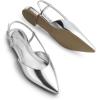 DREAM PAIRS Slingback Flats for Women, Pointed-Toe Elegant Women’s Ballet Flats with Buckle Strap, Classic Low Heel Dress Shoes for Casual Work Office Party(Silver-pat)