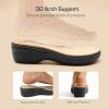 DREAM PAIRS Women’s Arch Support Slide Sandals Adjustable Straps Slip On Wedge Sandals Casual Comfort Lightweight Flat Slides(Brown)