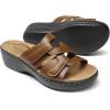 DREAM PAIRS Women’s Arch Support Slide Sandals Adjustable Straps Slip On Wedge Sandals Casual Comfort Lightweight Flat Slides(Brown)