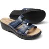 DREAM PAIRS Women’s Arch Support Slide Sandals Adjustable Straps Slip On Wedge Sandals Casual Comfort Lightweight Flat Slides(Navy)