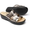 DREAM PAIRS Women’s Arch Support Slide Sandals Adjustable Straps Slip On Wedge Sandals Casual Comfort Lightweight Flat Slides(Pewter)
