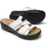 DREAM PAIRS Women’s Arch Support Slide Sandals Adjustable Straps Slip On Wedge Sandals Casual Comfort Lightweight Flat Slides(White)