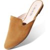 DREAM PAIRS Women’s Flat Mules Pointed Toe Backless Loafer Shoes(Brown-suede)