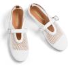 DREAM PAIRS Women’s Mesh Ballet Flats Dressy Round Toe Comfortable Mary Jane Flat Shoes with Buckle Strap(White)