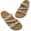 DREAM PAIRS Women’s Slides Soft Cork Footbed Sandals Comfortable Walking Slip-on Flat Sandals Arch Support Adjustable Buckle Braided Straps Slippers(Beige)