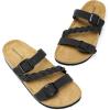 DREAM PAIRS Women’s Slides Soft Cork Footbed Sandals Comfortable Walking Slip-on Flat Sandals Arch Support Adjustable Buckle Braided Straps Slippers(Black)