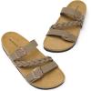 DREAM PAIRS Women’s Slides Soft Cork Footbed Sandals Comfortable Walking Slip-on Flat Sandals Arch Support Adjustable Buckle Braided Straps Slippers(Brown)