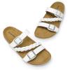 DREAM PAIRS Women’s Slides Soft Cork Footbed Sandals Comfortable Walking Slip-on Flat Sandals Arch Support Adjustable Buckle Braided Straps Slippers(White)