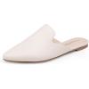 DREAM PAIRS Women’s Flat Mules Pointed Toe Backless Loafer Shoes(White/Pu)
