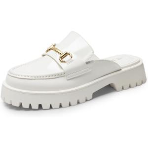 DREAM PAIRS Mules for Women, Comfortable Loafer Mules Slip On Chunky Business Casual Shoes(White)
