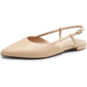 DREAM PAIRS Slingback Flats for Women, Pointed-Toe Elegant Women’s Ballet Flats with Buckle Strap, Classic Low Heel Dress Shoes for Casual Work Office Party(Nude-pu)