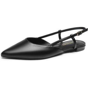 DREAM PAIRS Slingback Flats for Women, Pointed-Toe Elegant Women’s Ballet Flats with Buckle Strap, Classic Low Heel Dress Shoes for Casual Work Office Party(All Black-pu)