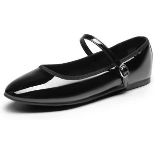 DREAM PAIRS Women’s Ballet Flats Mary Jane Shoes, Round Toe Comfortable Dressy Casual Slip-on Work Daily Soft Flat Shoes(Black-pat)