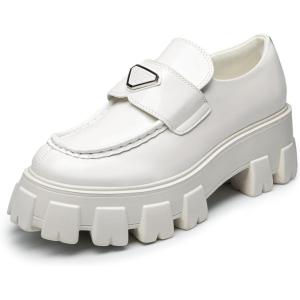 DREAM PAIRS Women’s Chunky Loafers Platform Comfortable Slip-On Dressy Business Casual Fashion Outfit Loafer Shoes(White)