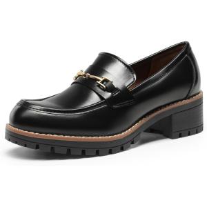 DREAM PAIRS Women’s Chunky Loafers, Platform Comfortable Slip-On Dressy Business Casual Shoes(Black-pu)