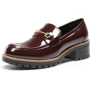 DREAM PAIRS Women’s Chunky Loafers, Platform Comfortable Slip-On Dressy Business Casual Shoes(Burgundy-pat)