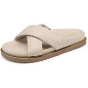 DREAM PAIRS Women’s Crisscross Open Toe Slide Sandals Flat Comfort Slip on Sandals(Beige White)