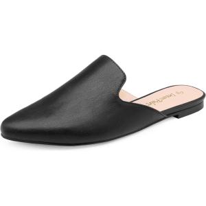 DREAM PAIRS Women’s Flat Mules Pointed Toe Backless Loafer Shoes(Black/Pu)