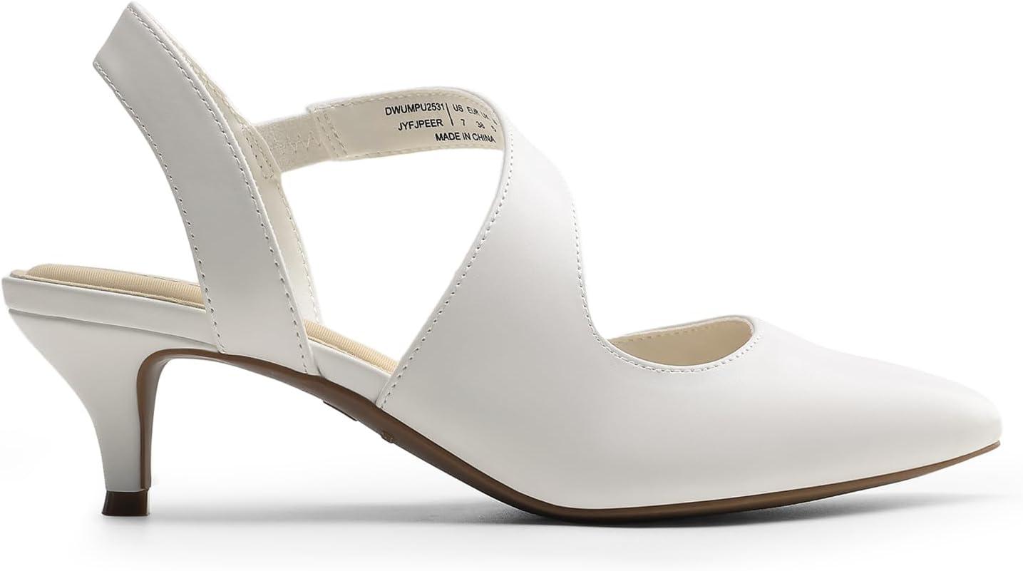 imageDREAM PAIRS Kitten Heels for Women Closed Toe Pointed Toe Low Heel Strappy Pumps Party Dance Wedding Dress Shoes for WomenWhite