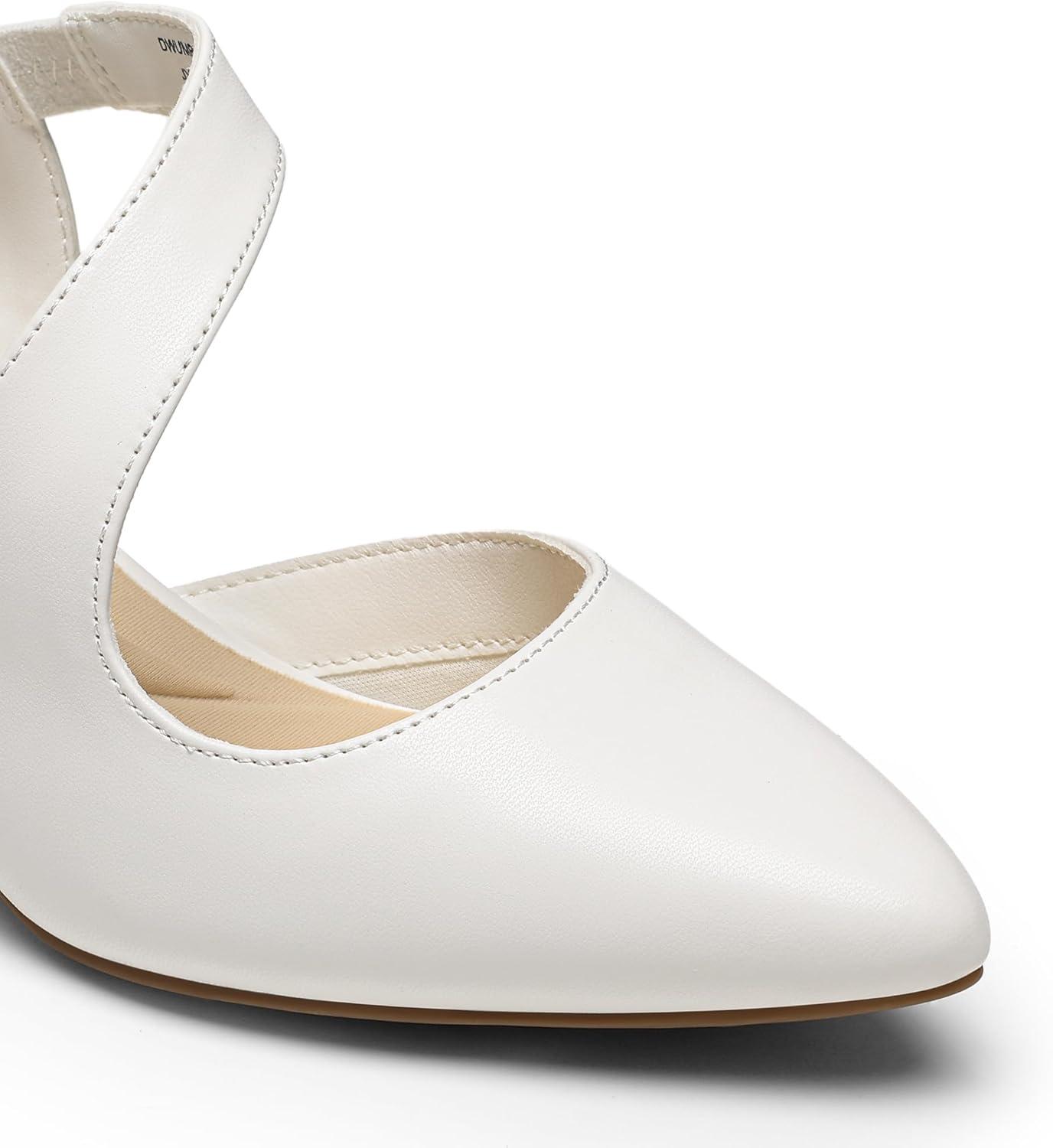 imageDREAM PAIRS Kitten Heels for Women Closed Toe Pointed Toe Low Heel Strappy Pumps Party Dance Wedding Dress Shoes for WomenWhite