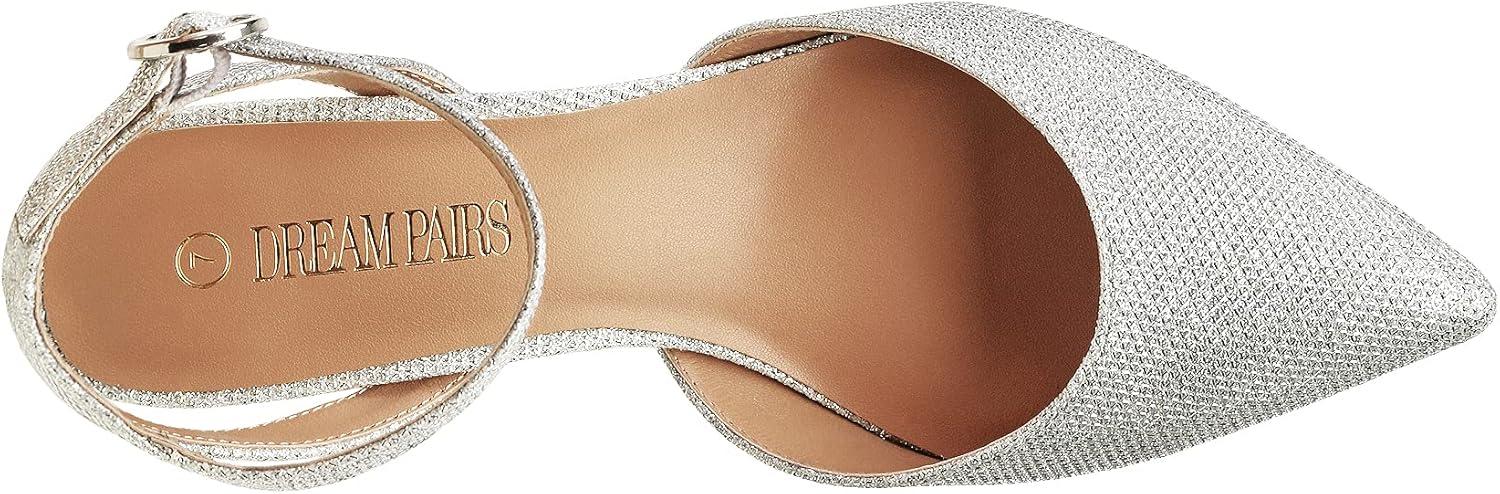 imageDREAM PAIRS Kitten Heels for Women Low Heel Dress Shoes Wedding Dress Closed Toe Pump Shoes LunaSilverGlitter