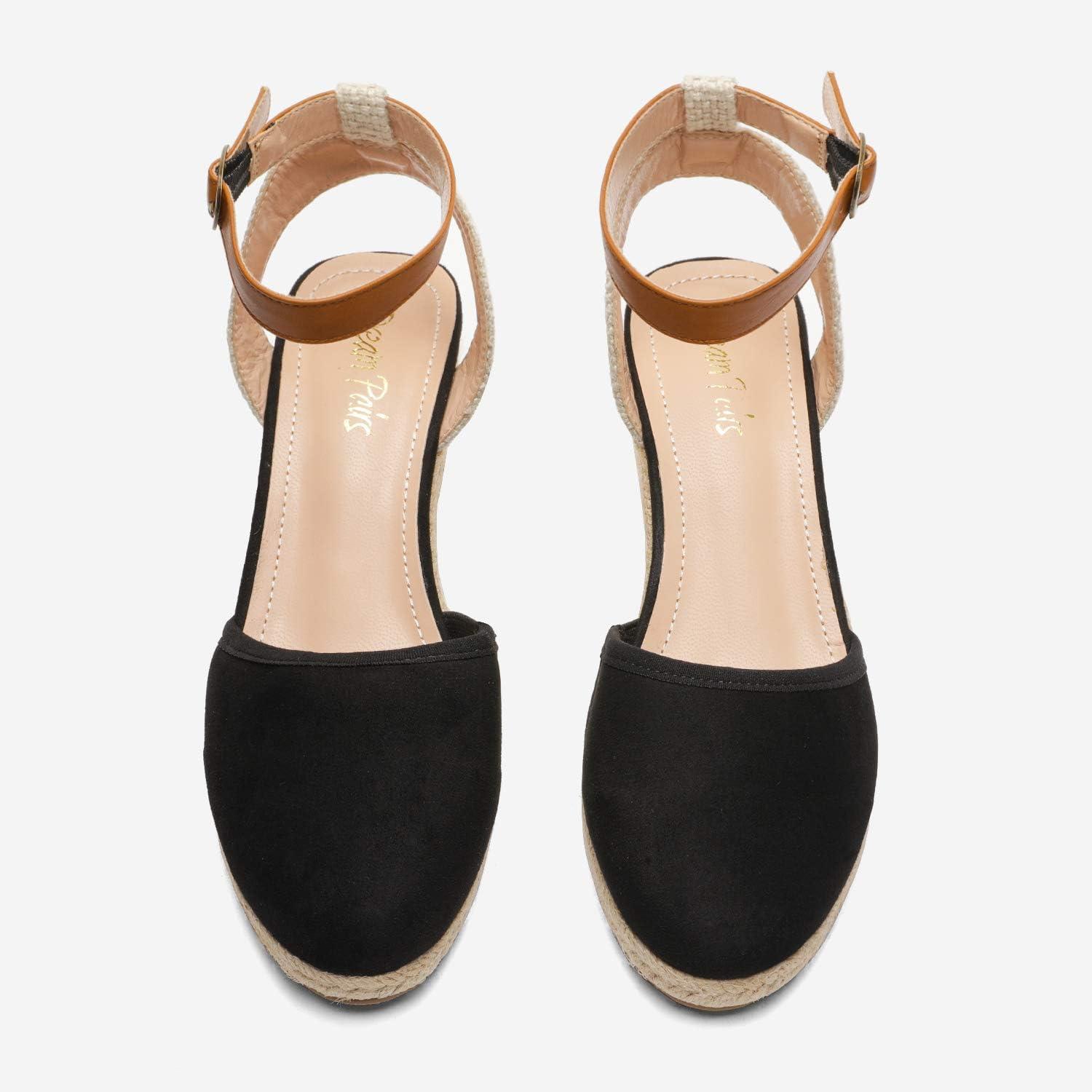 imageDREAM PAIRS Womens Ankle Strap Closed Toe Espadrille Wedge Heels SandalsBlack