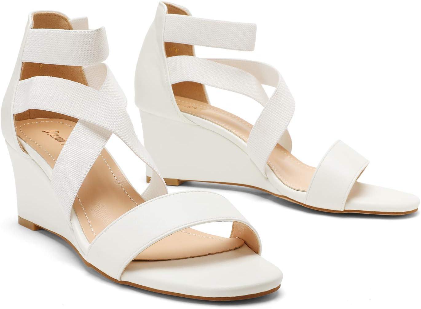 imageDREAM PAIRS Womens Black Open Toe Strappy Dress Wedge Sandals Size 95 BM US Innis2White