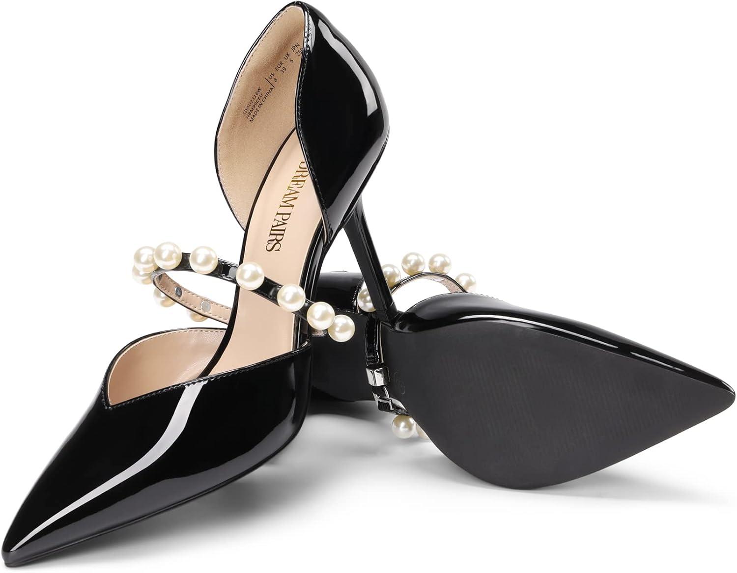 imageDREAM PAIRS Womens Closed Toe High Heels Stiletto Pointed Toe Strappy Pearl Elegant DOrsay Dress Wedding Party Pumps ShoesBlack