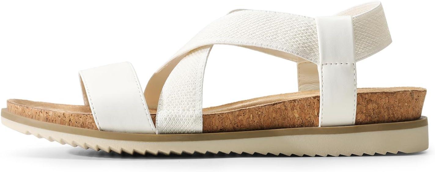 imageDREAM PAIRS Womens Comfortable Low Wedge Sandals Open Toe Slip On Strappy Flat Sandals with Elastic Ankle StrapWhitepu