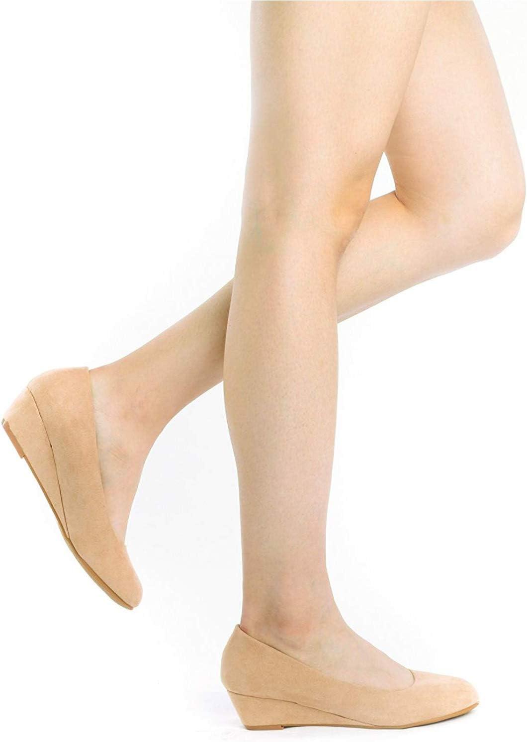 imageDREAM PAIRS Womens Debbie Mid Wedge Heel Pump ShoesNude Suede